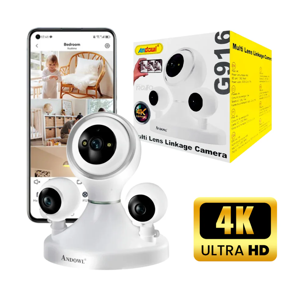 Câmara de Vigilância WiFi 4K Tripla Lente - G916