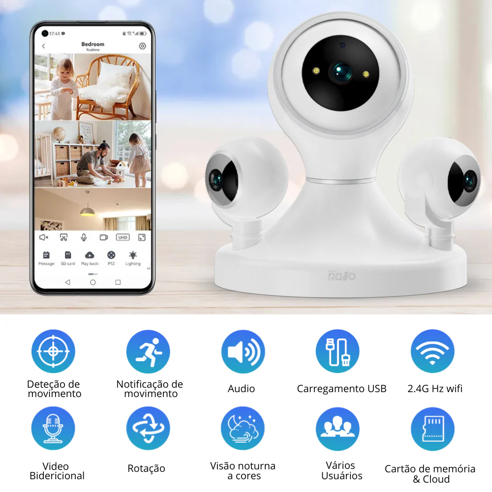Câmara de Vigilância WiFi 4K Tripla Lente - G916 - Image 2