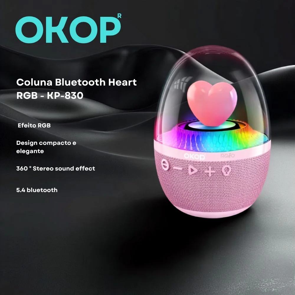 Coluna Bluetooth Heart RGB - KP-830 - Image 5