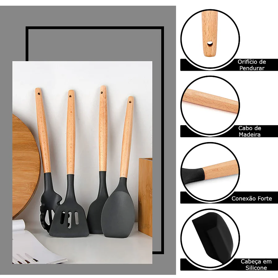 Conjunto de Utensílios de Cozinha em Silicone - 12pcs - Image 6