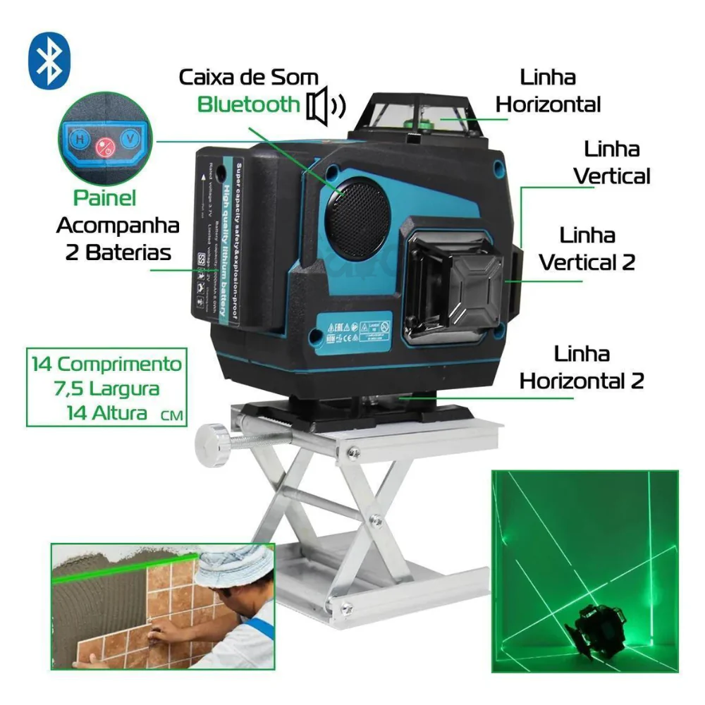 Nível Laser 360º 4D com Auto Nivelamento - Kit Completo - Image 3
