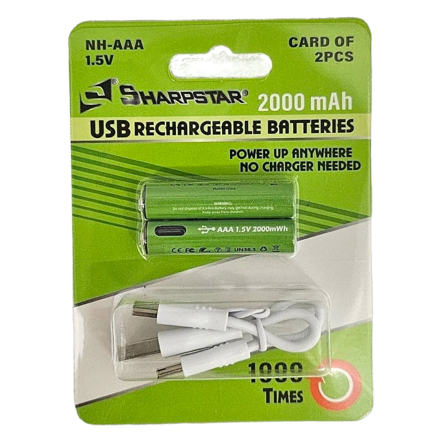 Pack 2 Pilhas Recarregaveis via USB AAA 2000mAh - Image 2