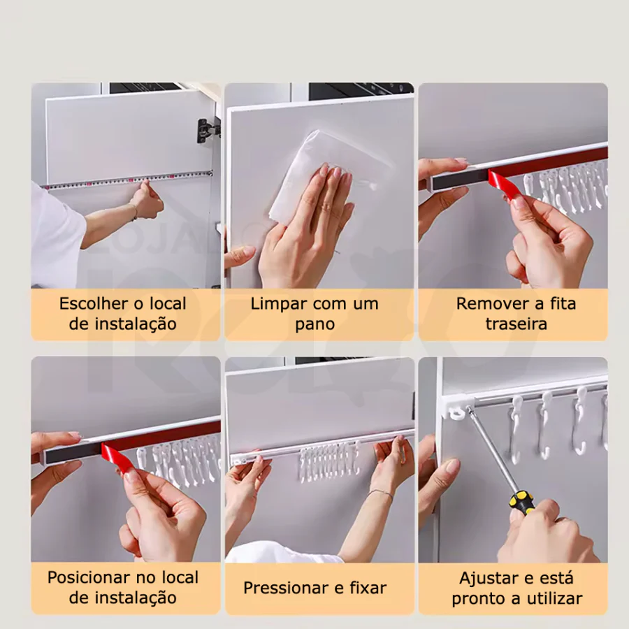 Suporte de Ganchos Ajustável - Sem Furar