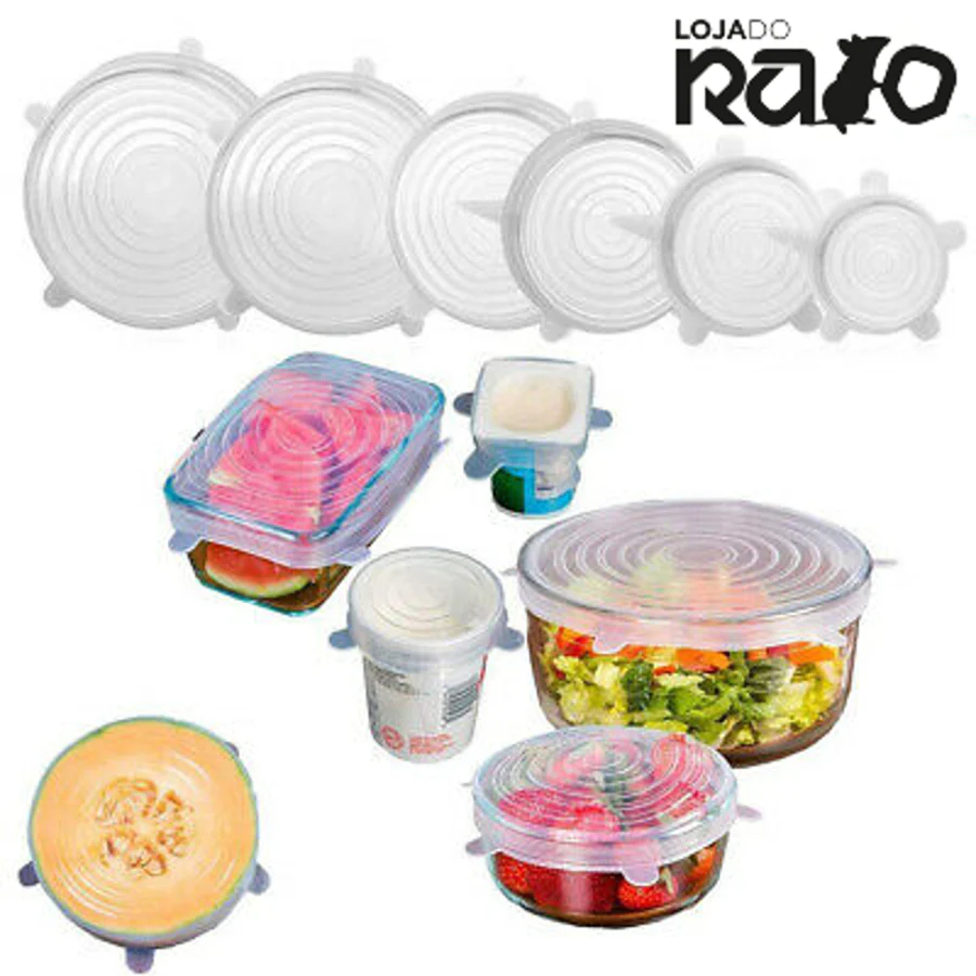 Tampas de Silicone Ecológicas Reutilizáveis - 6pcs