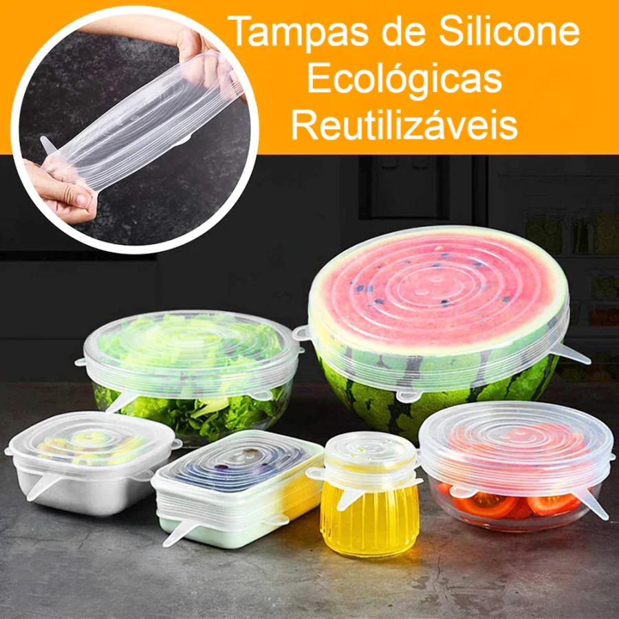 Tampas de Silicone Ecológicas Reutilizáveis - 6pcs - Image 4