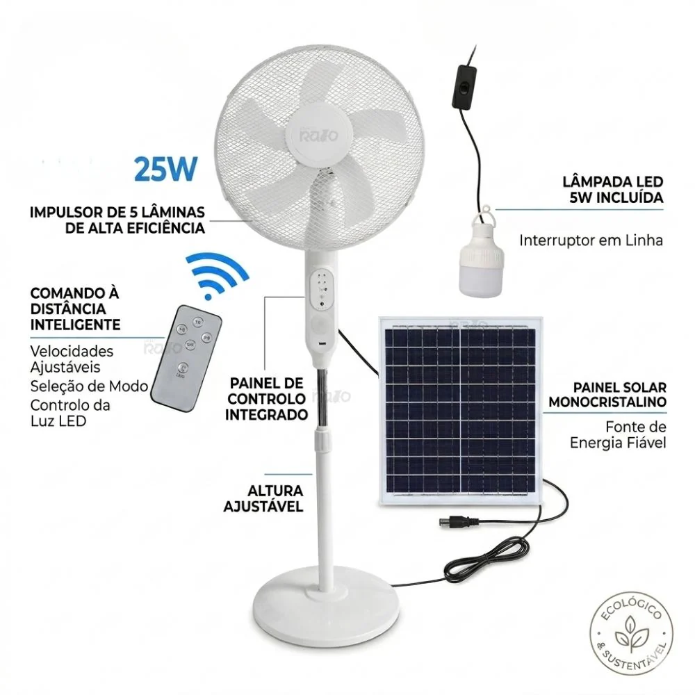 Ventoinha Solar Recarregável com Comando - 198F+ - Image 10