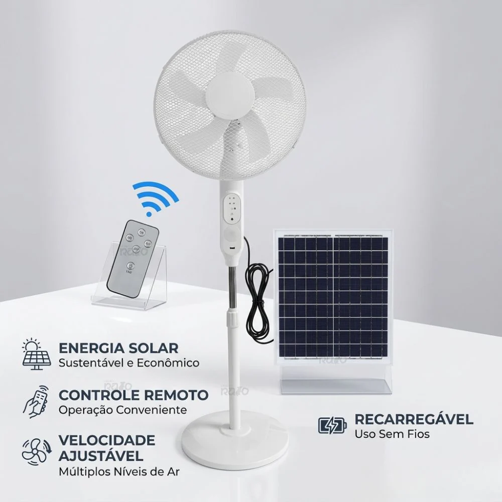 Ventoinha Solar Recarregável com Comando - 198F+ - Image 2